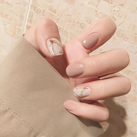 Light Khaki Smudge False Nails