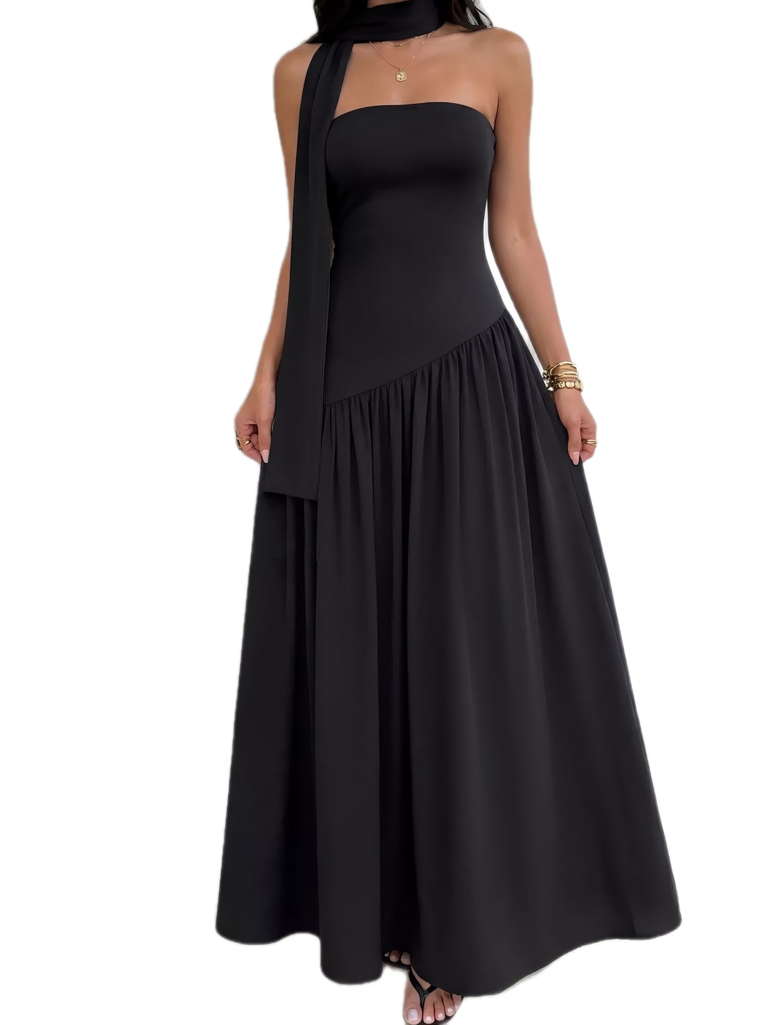 Slit Tube Maxi Dress with Scarf