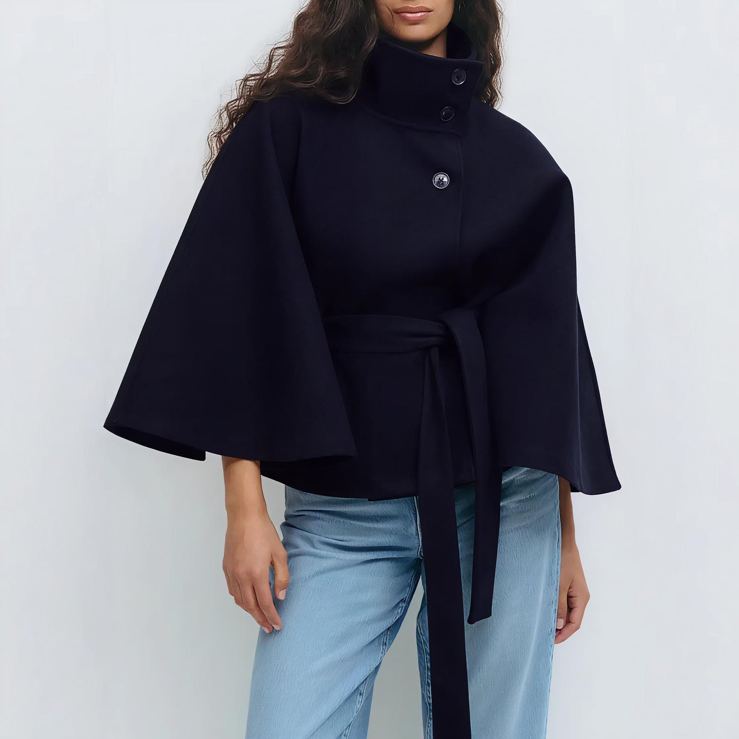High Neck Batwing Sleeve Coat.
