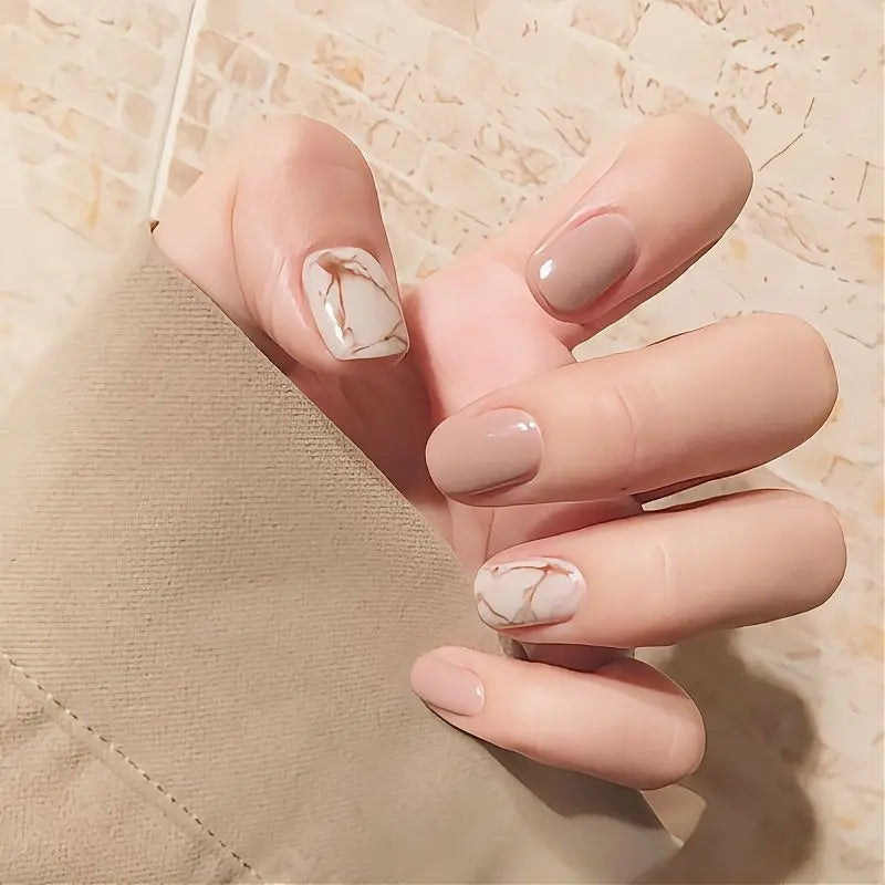 Light Khaki Smudge False Nails