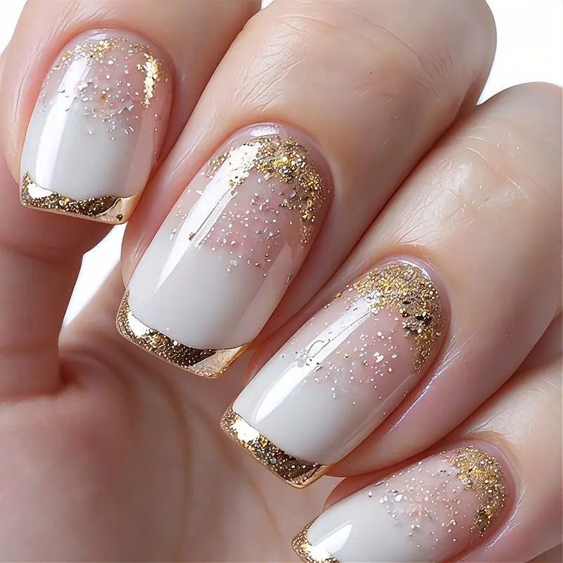 French Gold Press On Nails