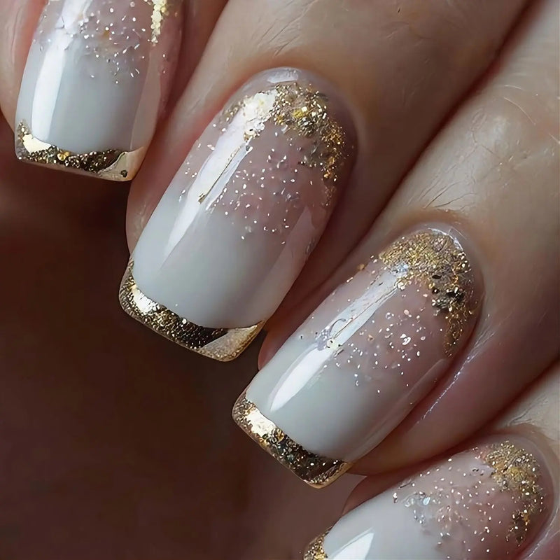French Gold Press On Nails