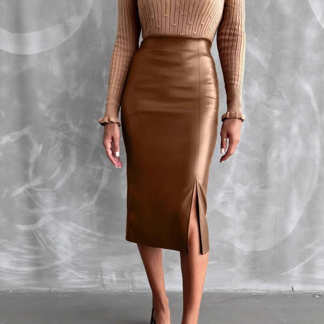 High Waist Leather Skirt