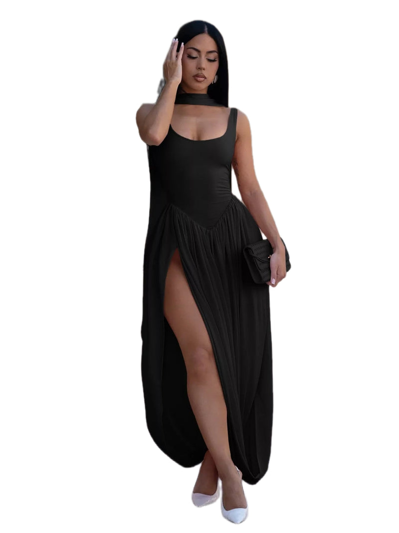 Scoop Neck Slit Maxi Dress