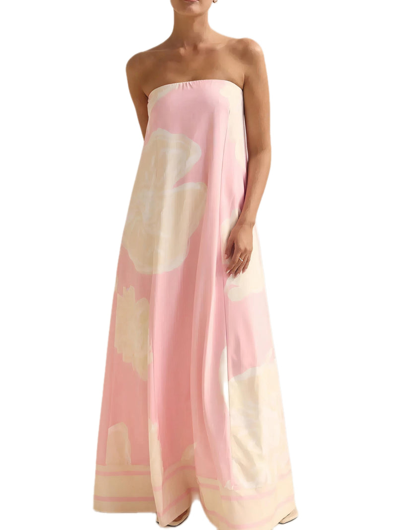 Smocked Printed Tube Maxi Dress