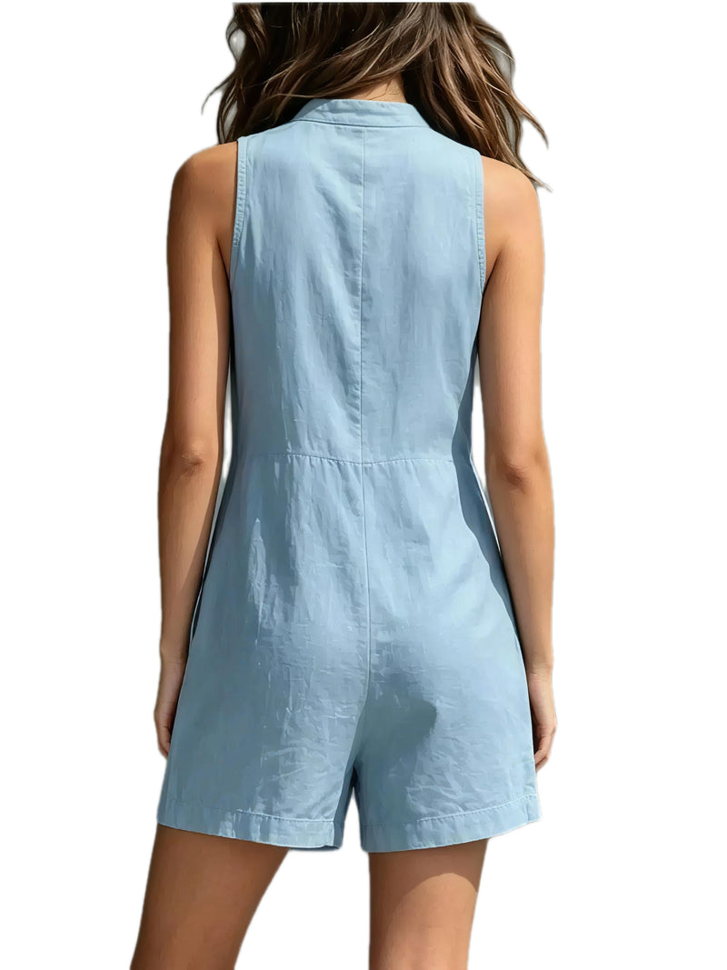 Button-Front Romper with Pockets