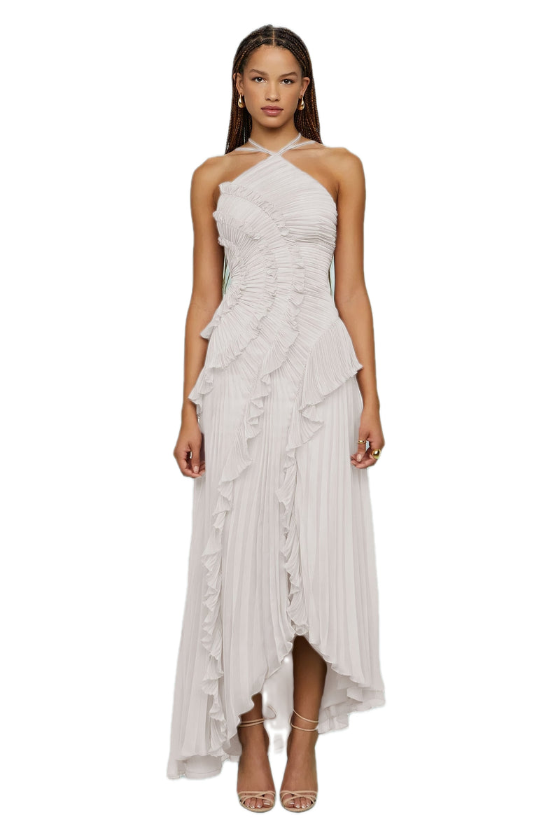Ruffled Pleated Halterneck Dress