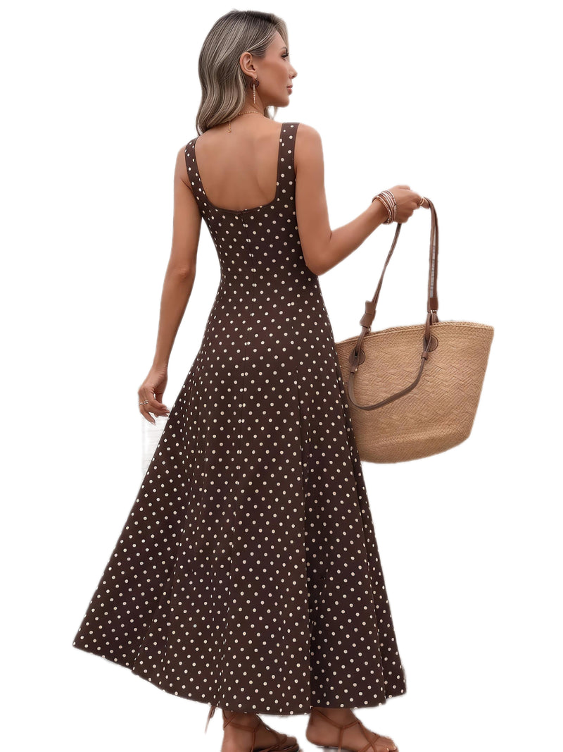 Polka Dot Sleeveless Maxi Dress