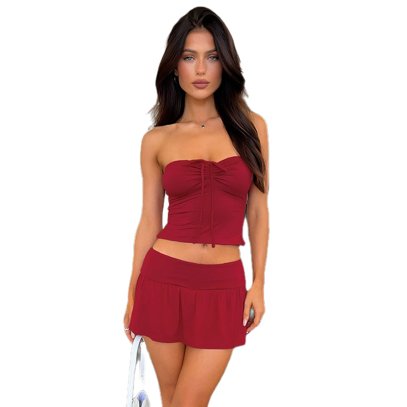 Top And Pleating Skirt Set