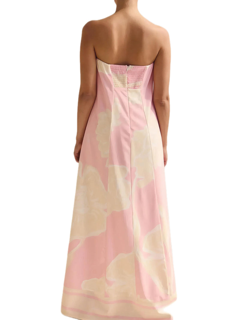 Smocked Printed Tube Maxi Dress