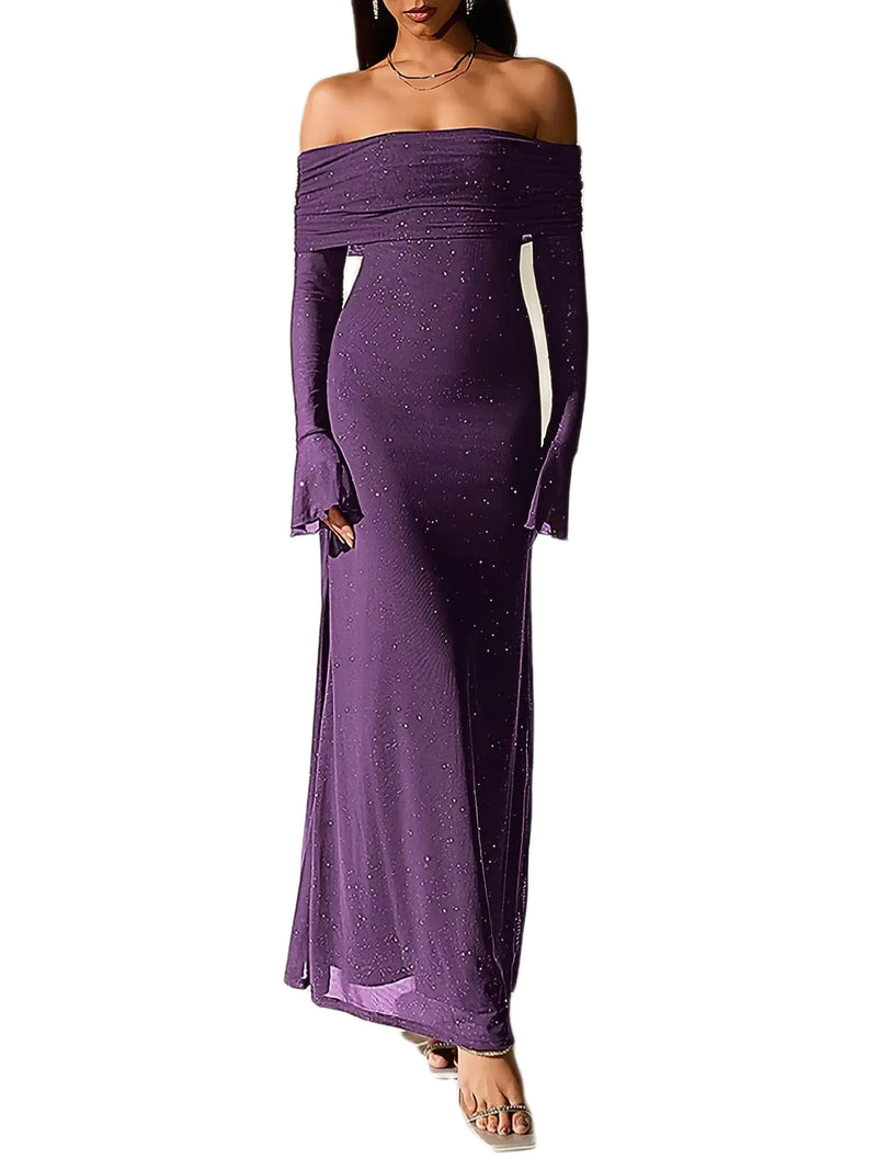 Glitter Off-Shoulder Maxi Dress
