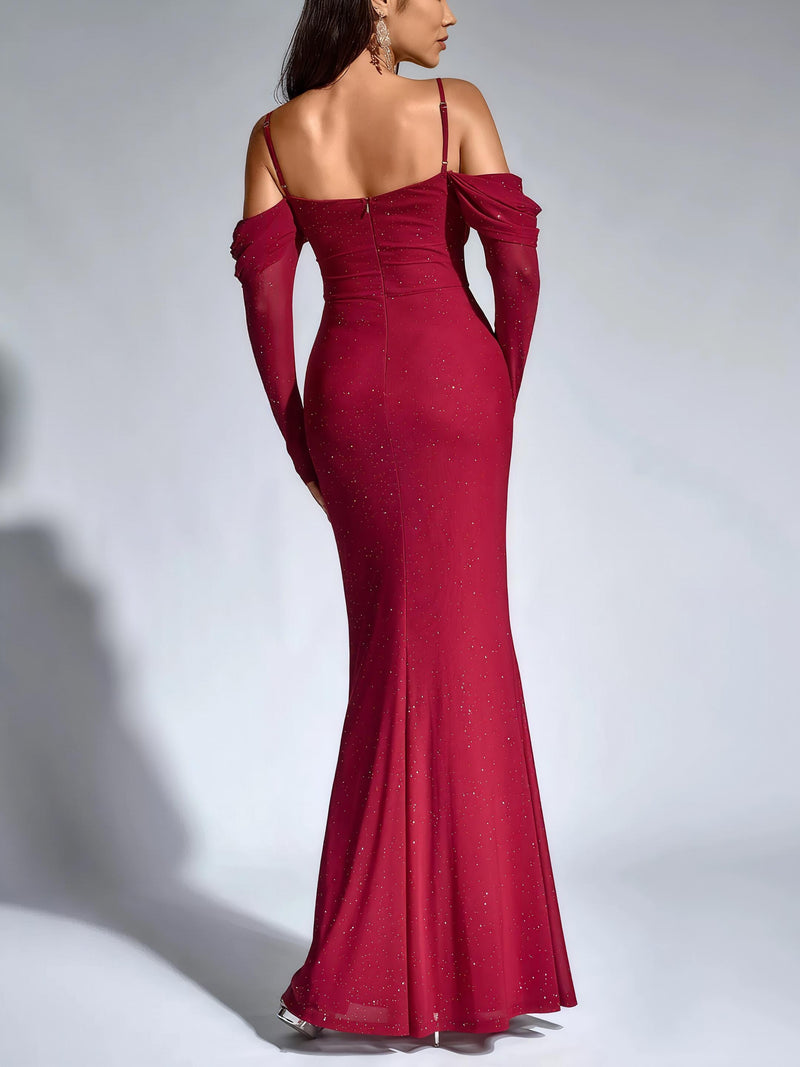 Glitter Ruched Mermaid Maxi Dress