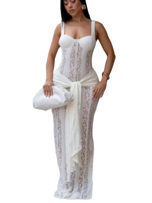 Sweetheart Lace Slit Maxi dress