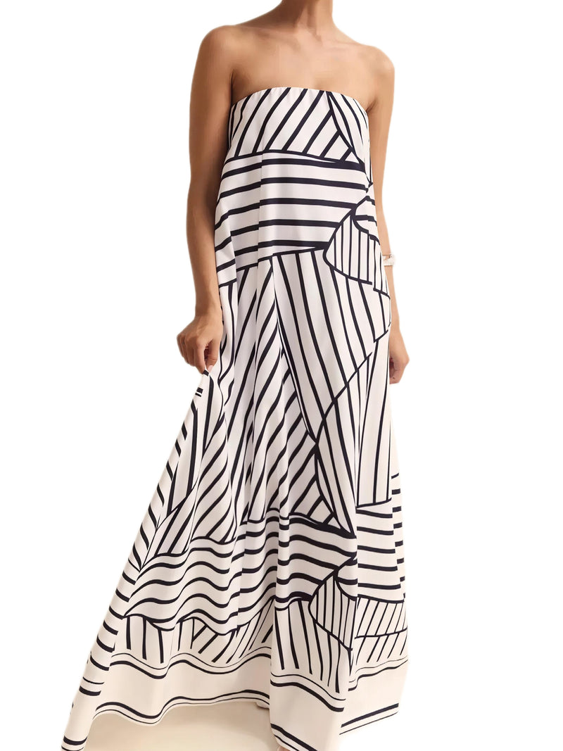 Smocked Printed Tube Maxi Dress