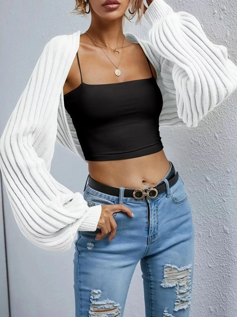 Cropped Ribbed Knit Cardigan