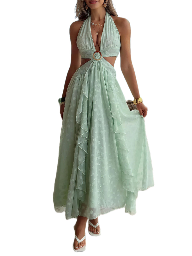 Ruffled Halter Neck Maxi Dress