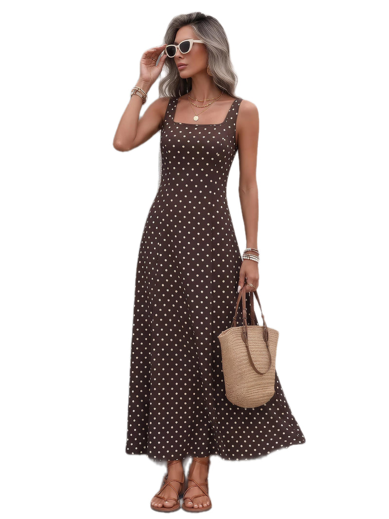 Polka Dot Sleeveless Maxi Dress