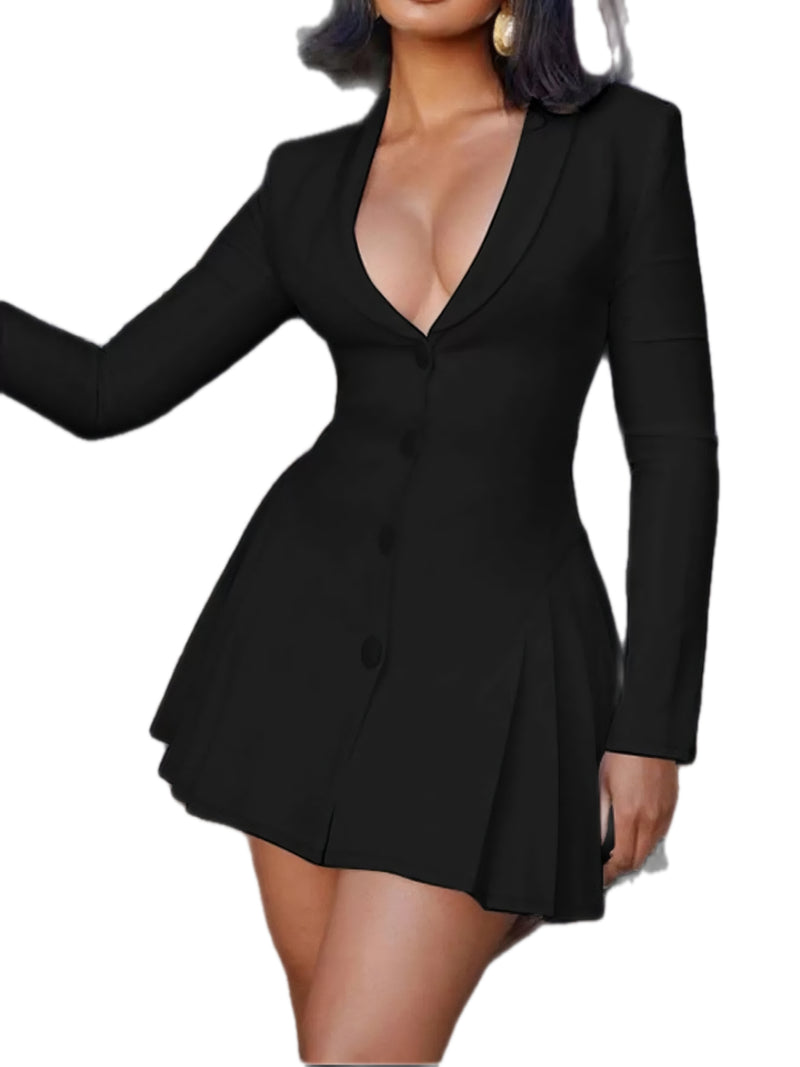 Button Down Blazer Pleated Mini Dress