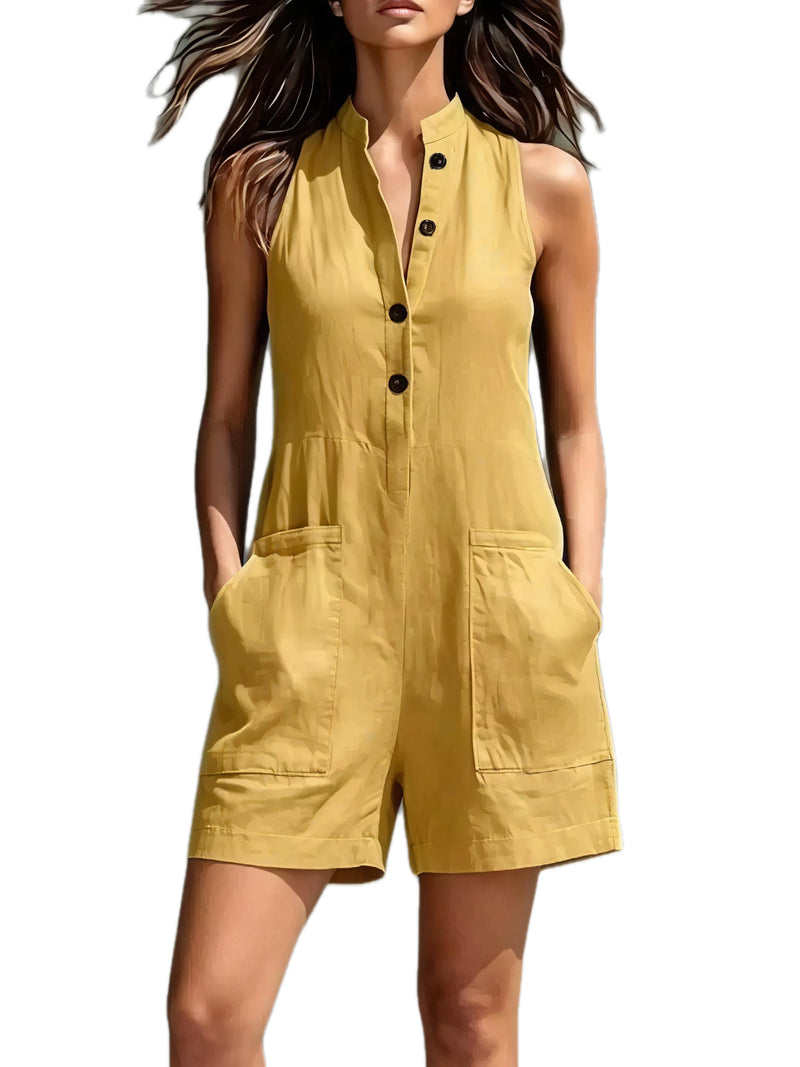 Button-Front Romper with Pockets