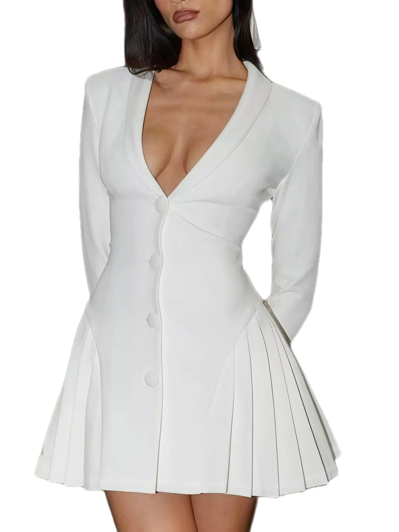 Button Down Blazer Pleated Mini Dress