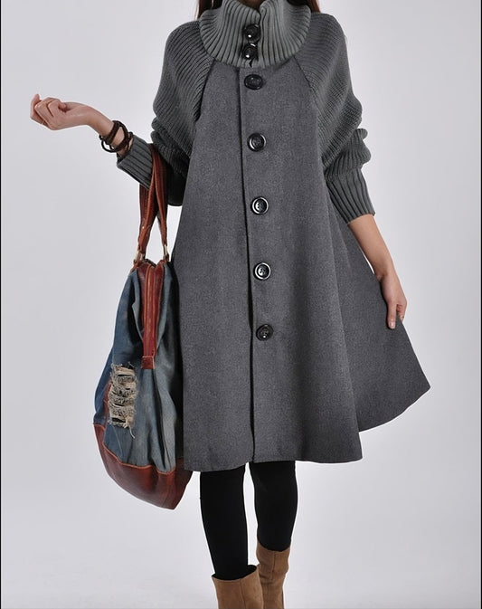 Cloak-Style Tweed Overcoat