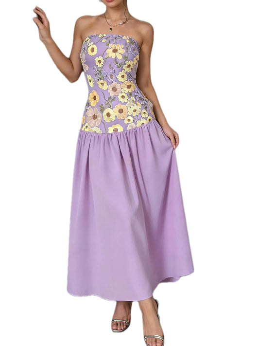 Floral Embroidered Tube Maxi Dress