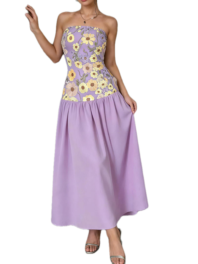 Floral Embroidered Tube Maxi Dress