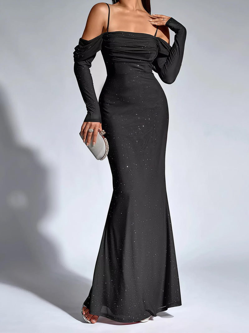 Glitter Ruched Mermaid Maxi Dress