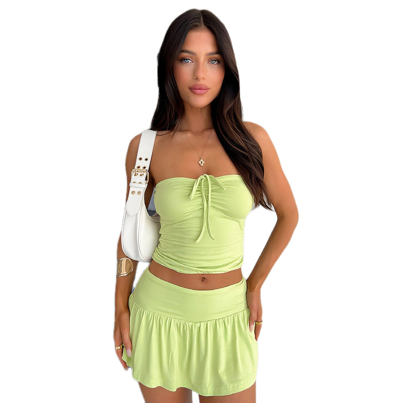 Top And Pleating Skirt Set