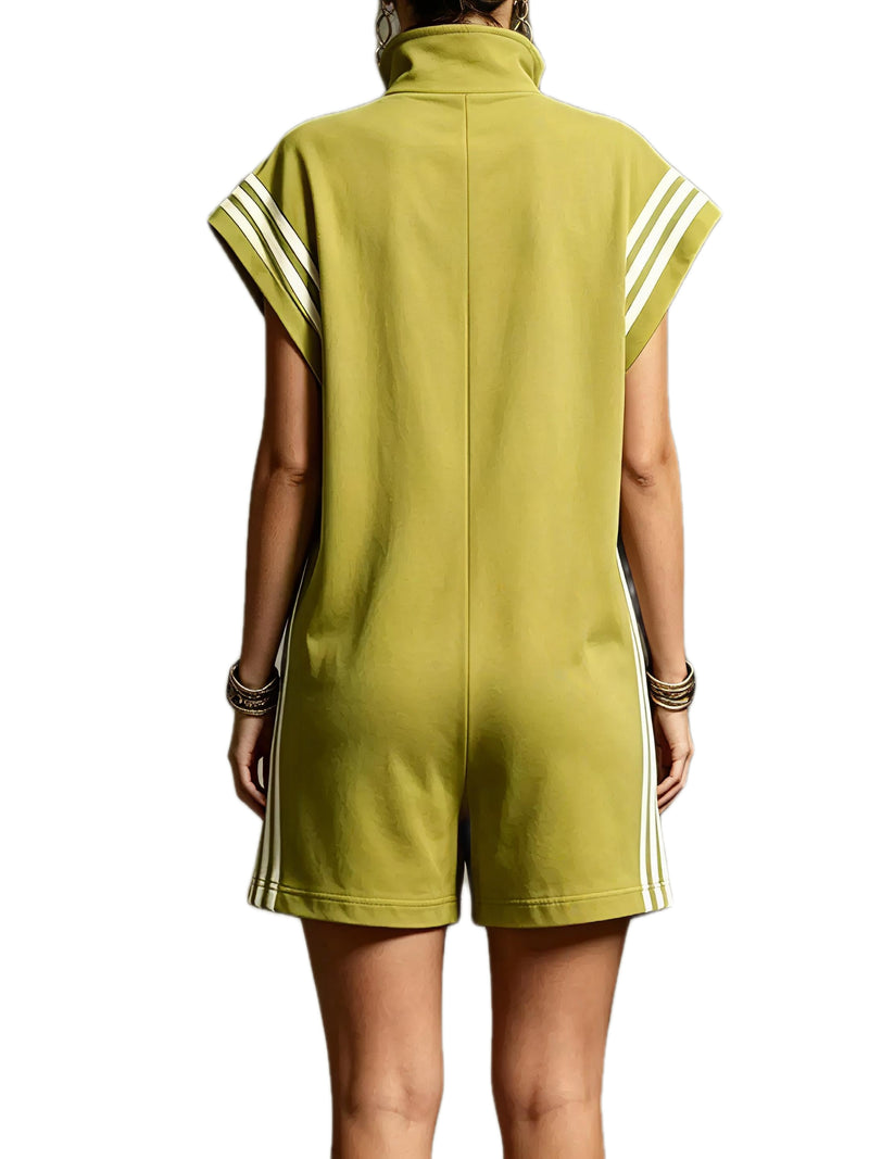 Striped Zip Front Short Sleeve Romper