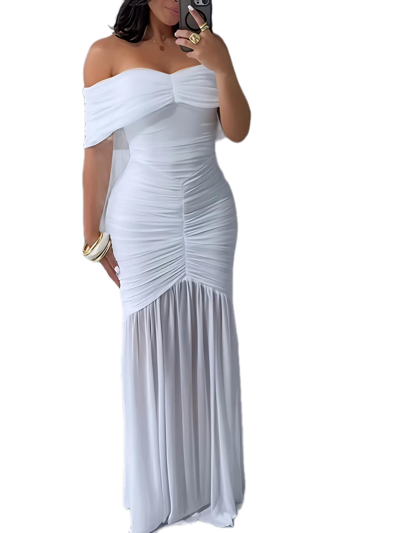 Off-Shoulder Ruched Bodycon Maxi Dress