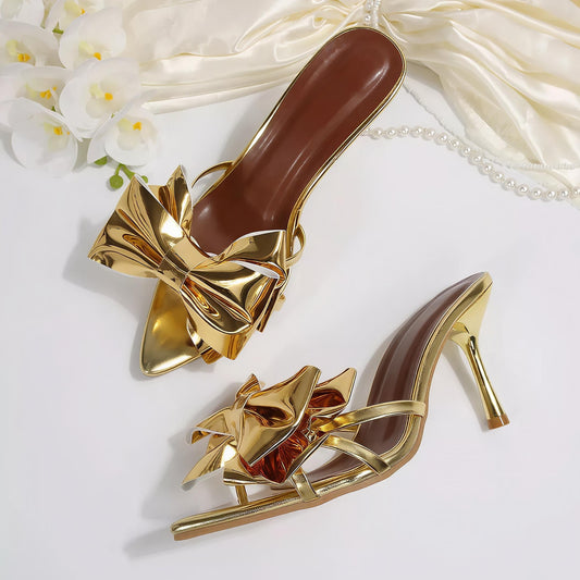 Bow Open Toe Stiletto Sandals
