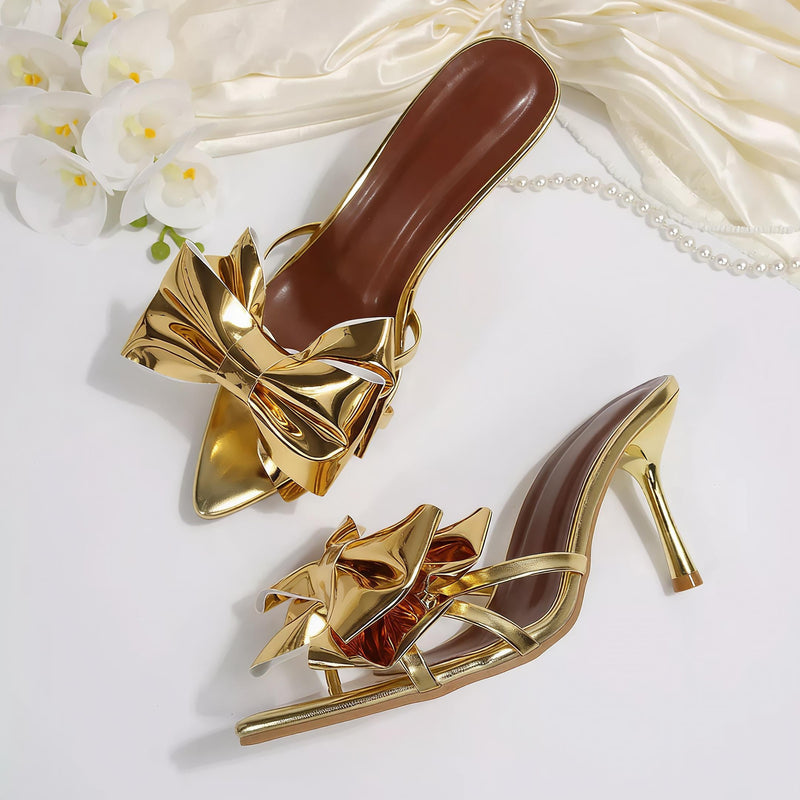 Bow Open Toe Stiletto Sandals