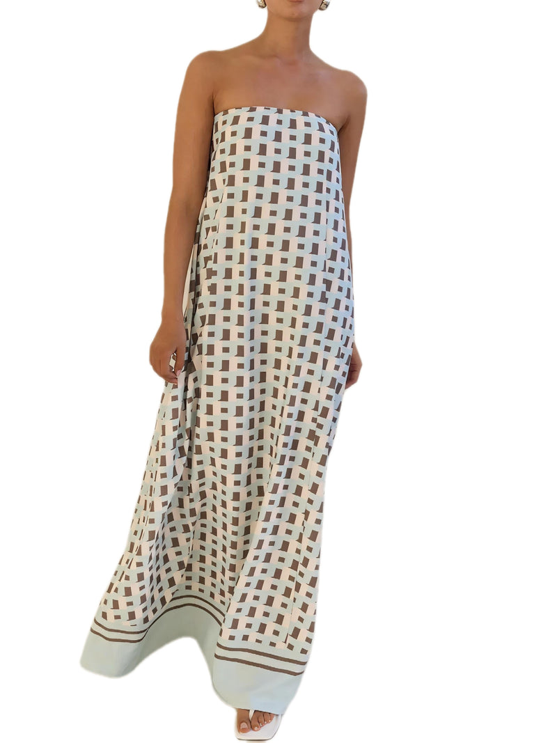 Smocked Printed Tube Maxi Dress