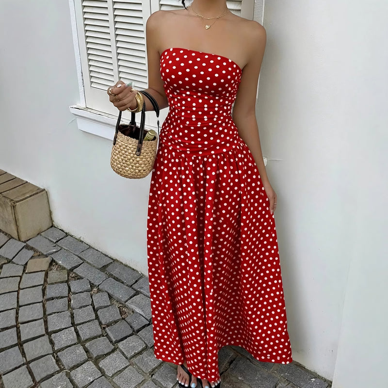 Polka-Dot Off-Shoulder Dress