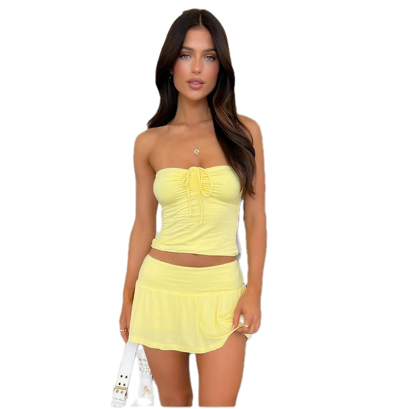 Top And Pleating Skirt Set